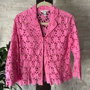 LILLY PULITZER Vintage Bubblegum Pink Floral Cotton Eyelet Button Down Size 6